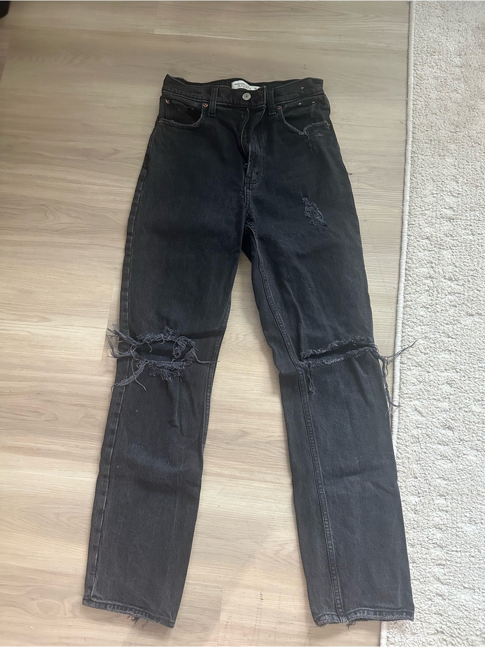 Abercrombie & Fitch Black Distressed Straight Leg Women's Jeans